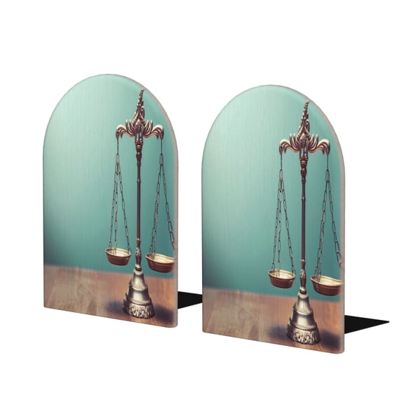 Susaid Vintage Brass Balance Scale Print Wooden Bookends Decorative Book Ends for Shelves Heavy Books Holder Organizer Non-Slip Desk Book End for Kids Room Office School 1 Pairs