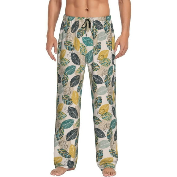 Susaid Vintage Leaves Print Mens Pajama Pants Set Sleep & Lounge Pants, PJ Bottoms with Pockets and Button Fly-3X-Large