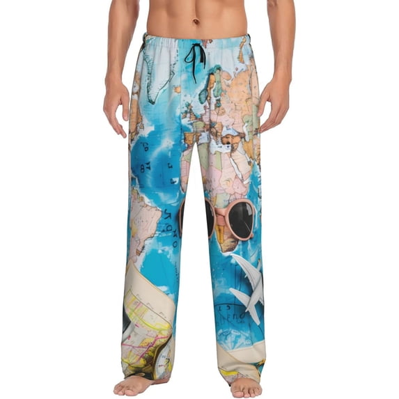 Susaid Vintage Map Travel Essentials Print Mens Pajama Pants Set Sleep & Lounge Pants, PJ Bottoms with Pockets and Button Fly-3X-Large