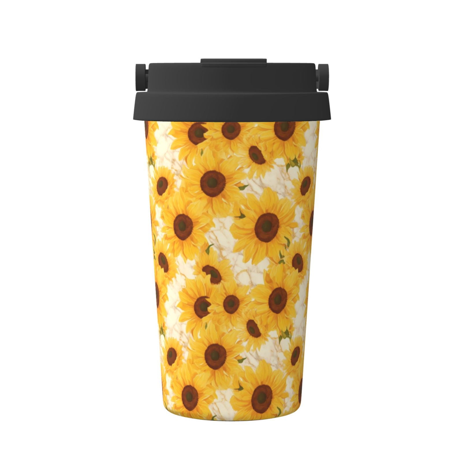 Susaid Vintage Marble Pattern Sunflower Print Coffee Travel Mug ...
