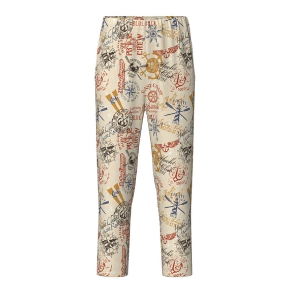 Susaid Vintage Nautical Print Soft Teen Sleep Pants, Long Pajama Bottoms with Two Pockets and Elastic Waist, Designed for Ages 5-16-Small