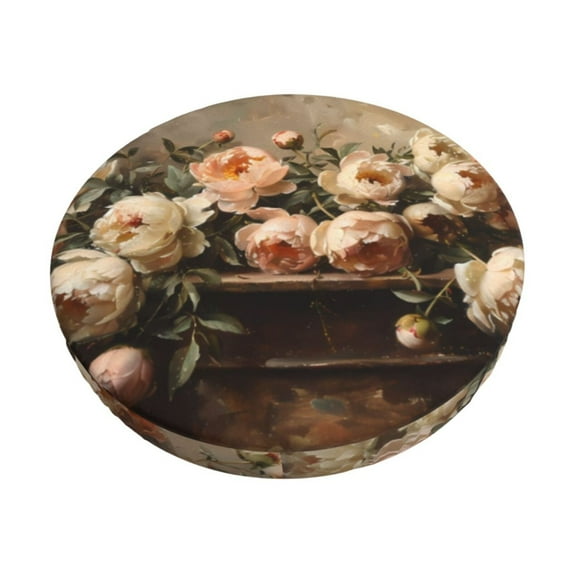 Susaid Vintage Peonies Rustic Charm Print Elastic Bar Stool Cover Personalized Washable Stool Cover for Barbershop Home Bar Kitchen-12 inch