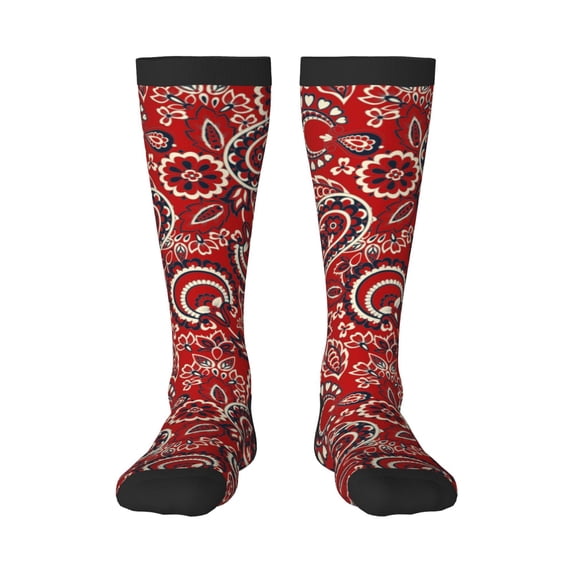 Susaid Vintage Red Paisley Print Thermal Winter Socks for Men and Women, Warm Crew Hiking Socks, for Boots and Outdoor Activities