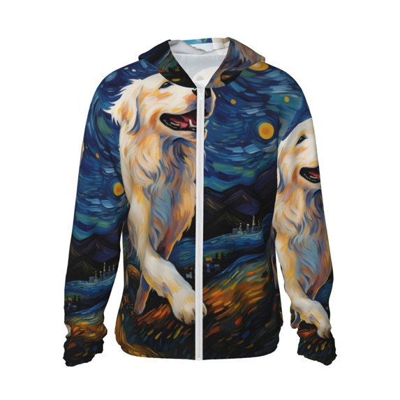 Susaid Vintage Starry Sky Labrador A for Lightweight Sun Protection Hoodie for Outdoor Activities, Quick-Dry Breathable with Adjustable Hood-Small