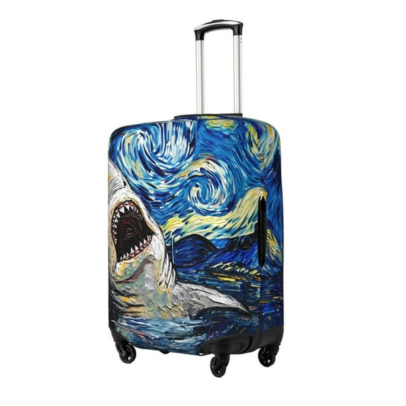 Susaid Vintage Starry Sky Shark Print Elastic Washable Suitcase Cover with Hidden Zipper, Fits 18-32 Inch Luggage for Protection During Travel-X-Large