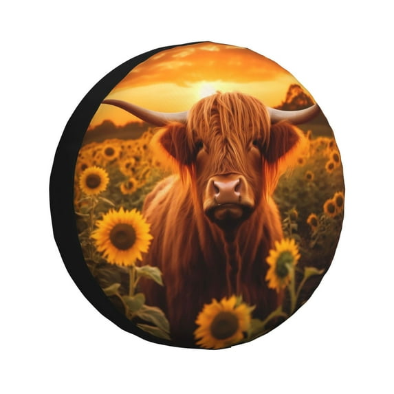 Susaid Vintage Sunflower Cow B Print Tire Covers,Waterproof Anti-UV Snow Sun Rain Tire Covers for RV,Truck, SUV, Trailer, Camper-14 inch