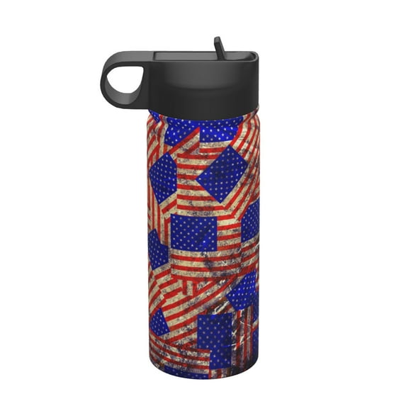 Susaid Vintage USA Flag Print 18oz Sports Insulated Kettle Stainless Steel Water Bottle For Running, Hiking, Cycling, Climbing