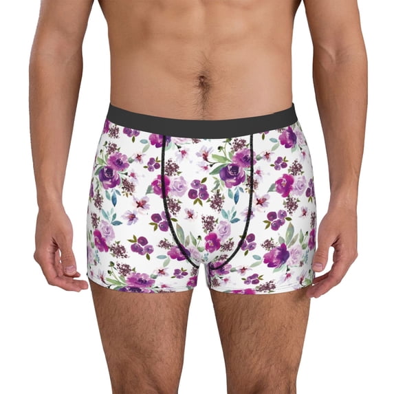 Susaid Violets Flowers Print Men's Mesh Boxer Briefs Cooling Breathable Sports Underwear Wide Waistband Boxer Briefs W/Fly-Medium