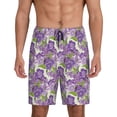 thumbnail image 1 of Susaid Violets Flowers Print Mens Shorts, Breathable Lounge Sleepwear Set with Elastic Waistband and Pockets-3X-Large, 1 of 6