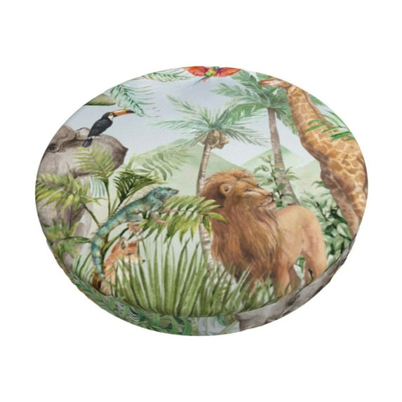 Susaid Watercolor African Animals Wildlife Print Elastic Bar Stool Cover Personalized Washable Stool Cover for Barbershop Home Bar Kitchen-14 inch
