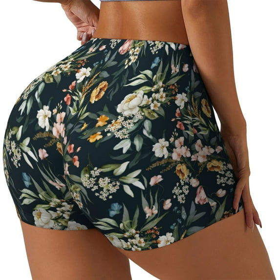 Susaid Watercolor Floral Print Intensify Workout Shorts for Women Seamless Scrunch Short Gym Yoga Running Sport Active Exercise Fitness Shorts-XX-Large