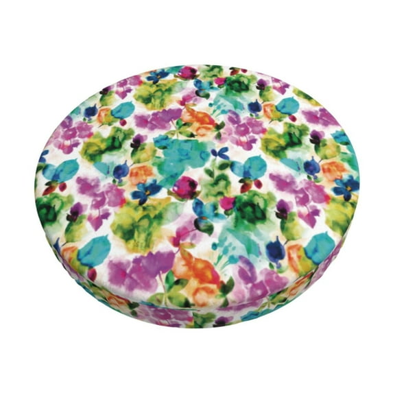 Susaid Watercolor Flowers Print Elastic Bar Stool Cover Personalized Washable Stool Cover for Barbershop Home Bar Kitchen-14 inch