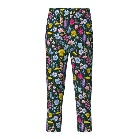 Susaid Watercolor Meadow Flowers Print Soft Teen Sleep Pants, Long Pajama Bottoms with Two Pockets and Elastic Waist, Designed for Ages 5-16-XS(5-6)