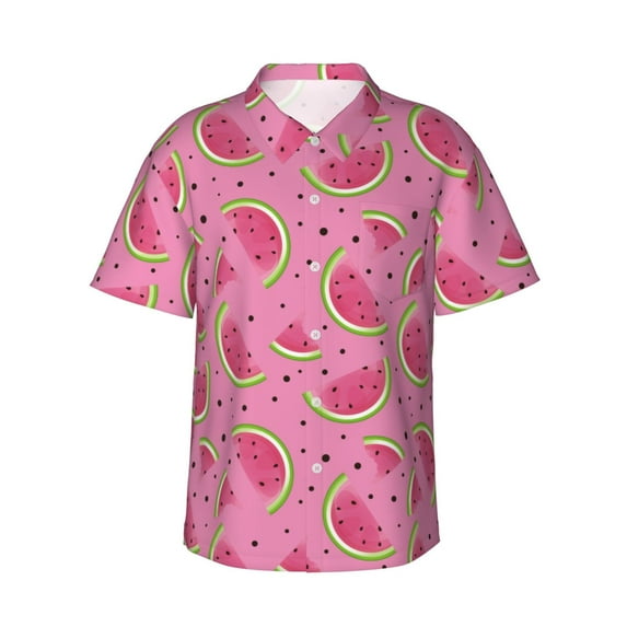 Susaid Watermelon Print Hawaiian Shirts for Men Women,Hawaiian Summer Short-Sleeve Casual Relaxed-Fit Button-Down,XX-Large