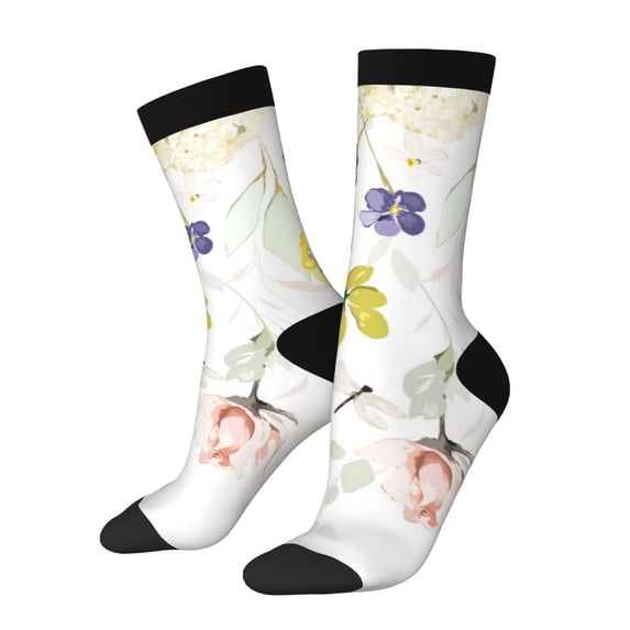 Susaid Wildflowers Print Men's Moisture Wicking Cushioned Crew Work Boot Socks Suitable for Size 36-45