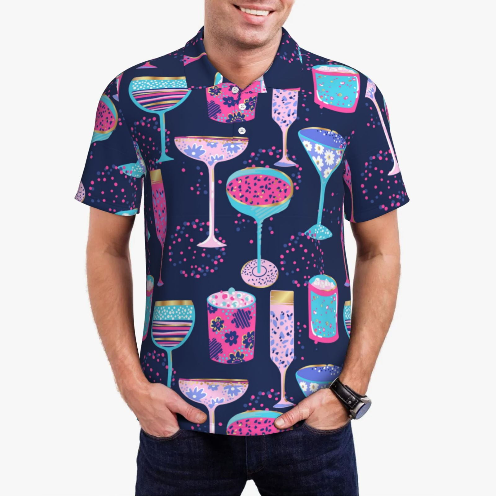 Golf And Wine Printed Polo Shirt For Men main image 0