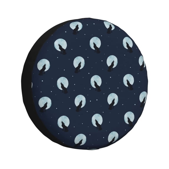 Susaid Wolf And Moon Print Water Proof Spare Tire Cover Wheel Tire Dust-proof Cover Fit Trailer, RV, SUV and Many Vehicle-16 inch