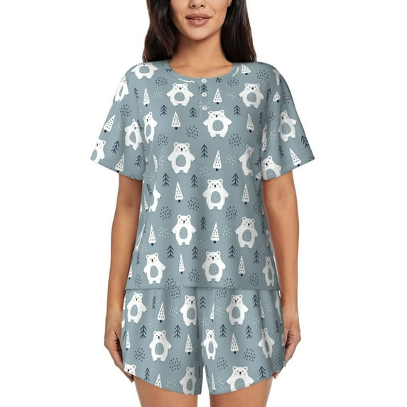 Susaid bead tree winter Print Women's Pajama Set, Button-Up Sleepwear with Elastic Waist Shorts, Perfect for Lounging, Yoga, Beach, and Casual Wear-X-Large