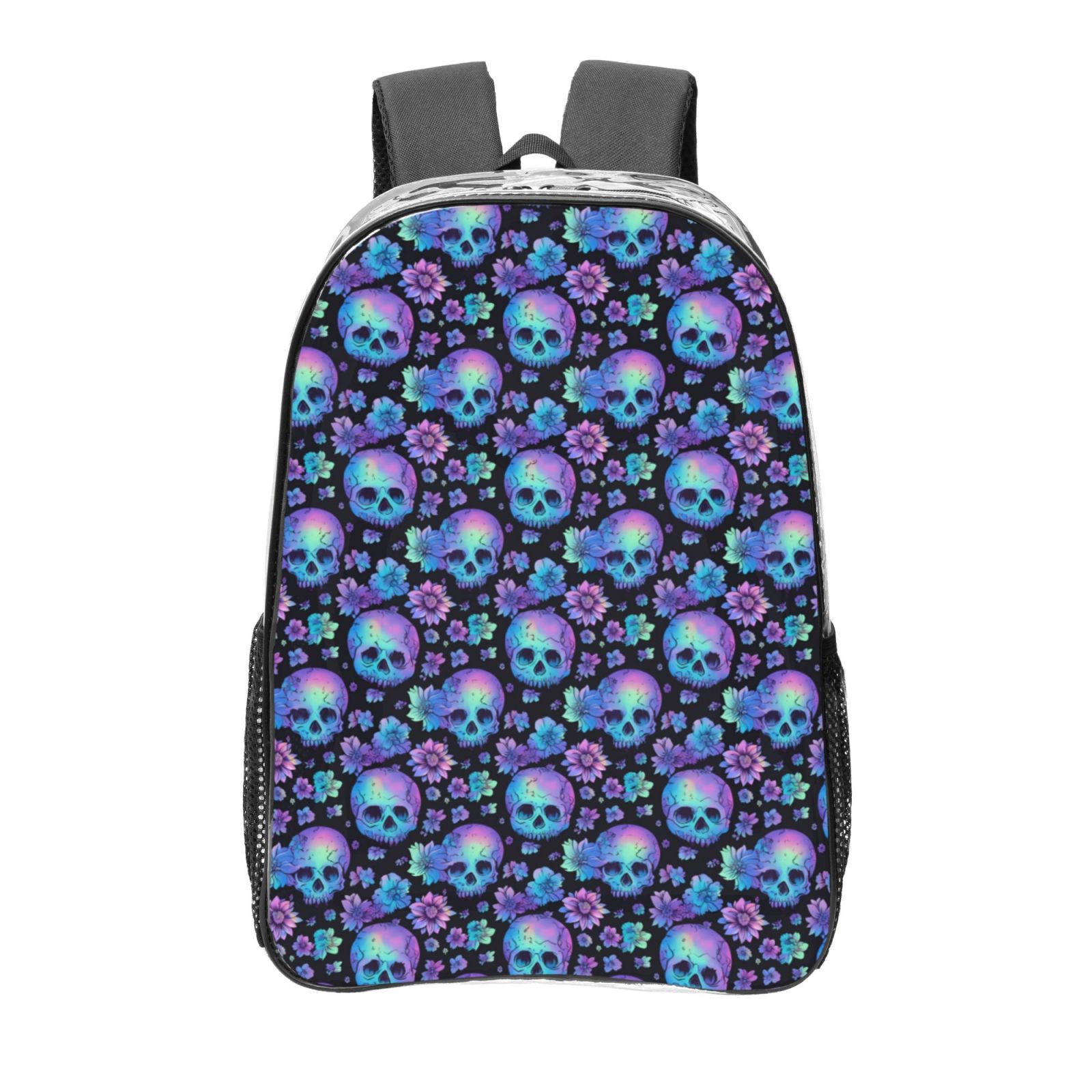 Susaid Blue Daisy Skull Flower Print Clear Backpack See Through 