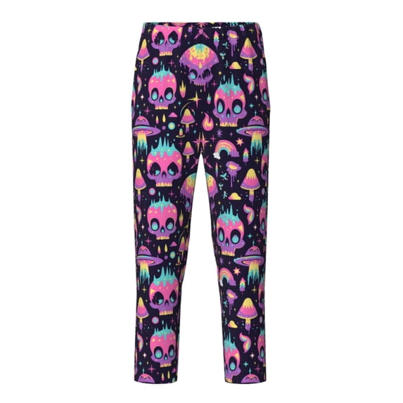 Susaid cartoon Skull rainbow space Print Soft Teen Sleep Pants, Long Pajama Bottoms with Two Pockets and Elastic Waist, Designed for Ages 5-16-Small