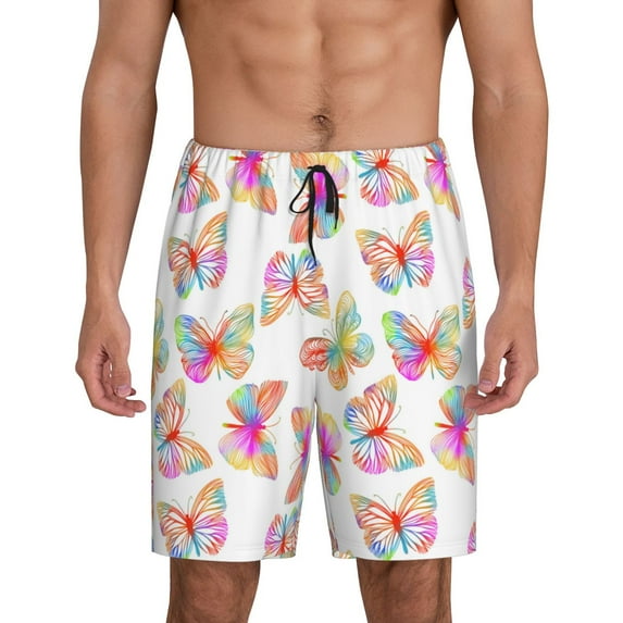 Susaid colored butterflies Print Mens Shorts, Breathable Lounge Sleepwear Set with Elastic Waistband and Pockets-Large