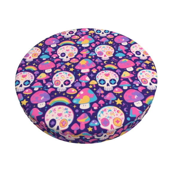 Susaid cute rainbow mushroom Skull Print Elastic Bar Stool Cover Personalized Washable Stool Cover for Barbershop Home Bar Kitchen-14 inch