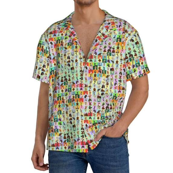 Susaid dogs collage Print Men's Polo Shirts Button Down Short Sleeve Casual Summer Beach Vintage Shirts for Men-Small
