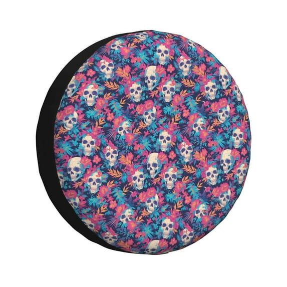Susaid flower Skull leaf colorful Print Tire Covers,Waterproof Anti-UV Snow Sun Rain Tire Covers for RV,Truck, SUV, Trailer, Camper-17 inch