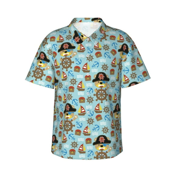 Susaid funny pirate Print Hawaiian Shirts for Men Women,Hawaiian Summer Short-Sleeve Casual Relaxed-Fit Button-Down,Large