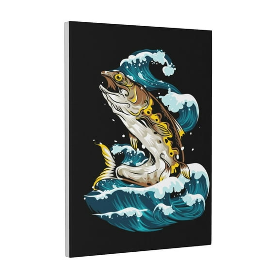 Susaid green salmon fish Pattern Vertical Canvas Wall Decor 12x16in - Waterproof with Wood Frame & Damage-Free Hanging Kit