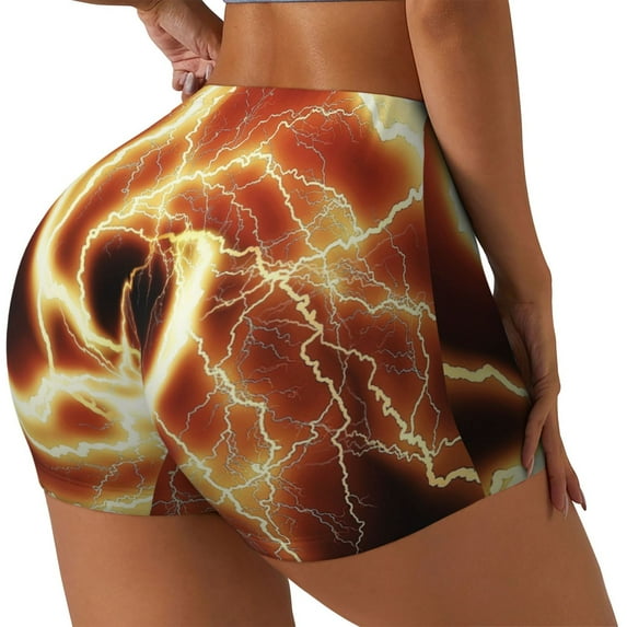 Susaid orange lightning Print Intensify Workout Shorts for Women Seamless Scrunch Short Gym Yoga Running Sport Active Exercise Fitness Shorts-X-Large