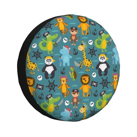 Susaid pirates animals Print Water Proof Spare Tire Cover Wheel Tire Dust-proof Cover Fit Trailer, RV, SUV and Many Vehicle-16 inch