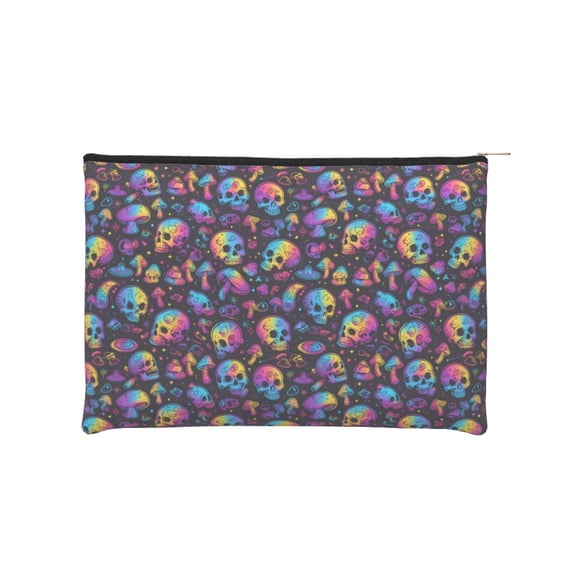 Susaid rainbow color Skull mushroom Print Makeup Mini Bags for Women Multi Color Cosmetics Bag Travel Toiletry Bag Pencil Pouch Blank Makeup Bags with Zipper