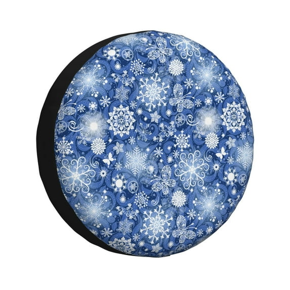 Susaid whiet Snowflake blue background Print Tire Covers,Waterproof Anti-UV Snow Sun Rain Tire Covers for RV,Truck, SUV, Trailer, Camper-14 inch