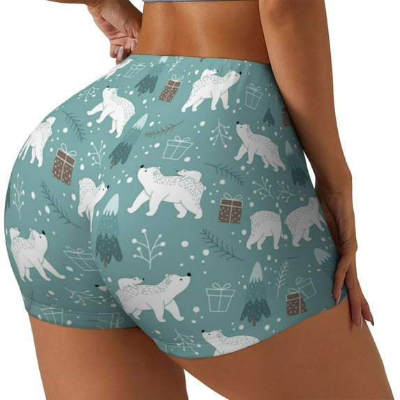 Susaid whiter Snow bear Print Print Intensify Workout Shorts for Women Seamless Scrunch Short Gym Yoga Running Sport Active Exercise Fitness Shorts-XX-Large