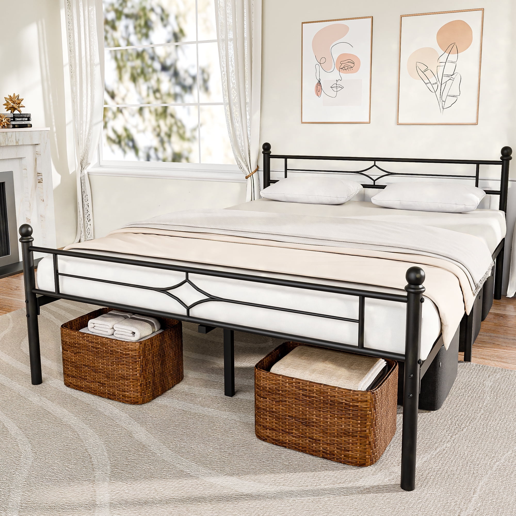 Full Size Bed Frame, Sailvan Metal Platform Bed Frame Full with Headboard & Underbed Storage, No Box Spring Needed, Heavy Duty Metal Bed with 1000lbs Capacity, Black