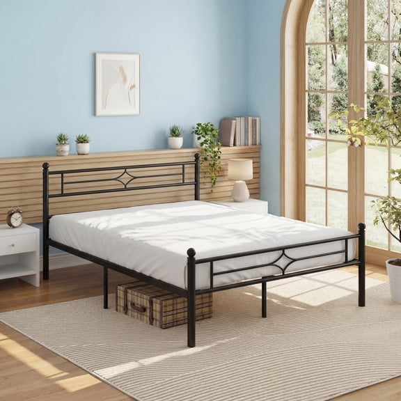 Sailvan Queen Bed Frame, Queen Size Platform Bed Frame with Headboard & Underbed Storage, Heavy Duty Metal Bed Queen, 800lbs, Easy to Assemble, No-Noise, Black