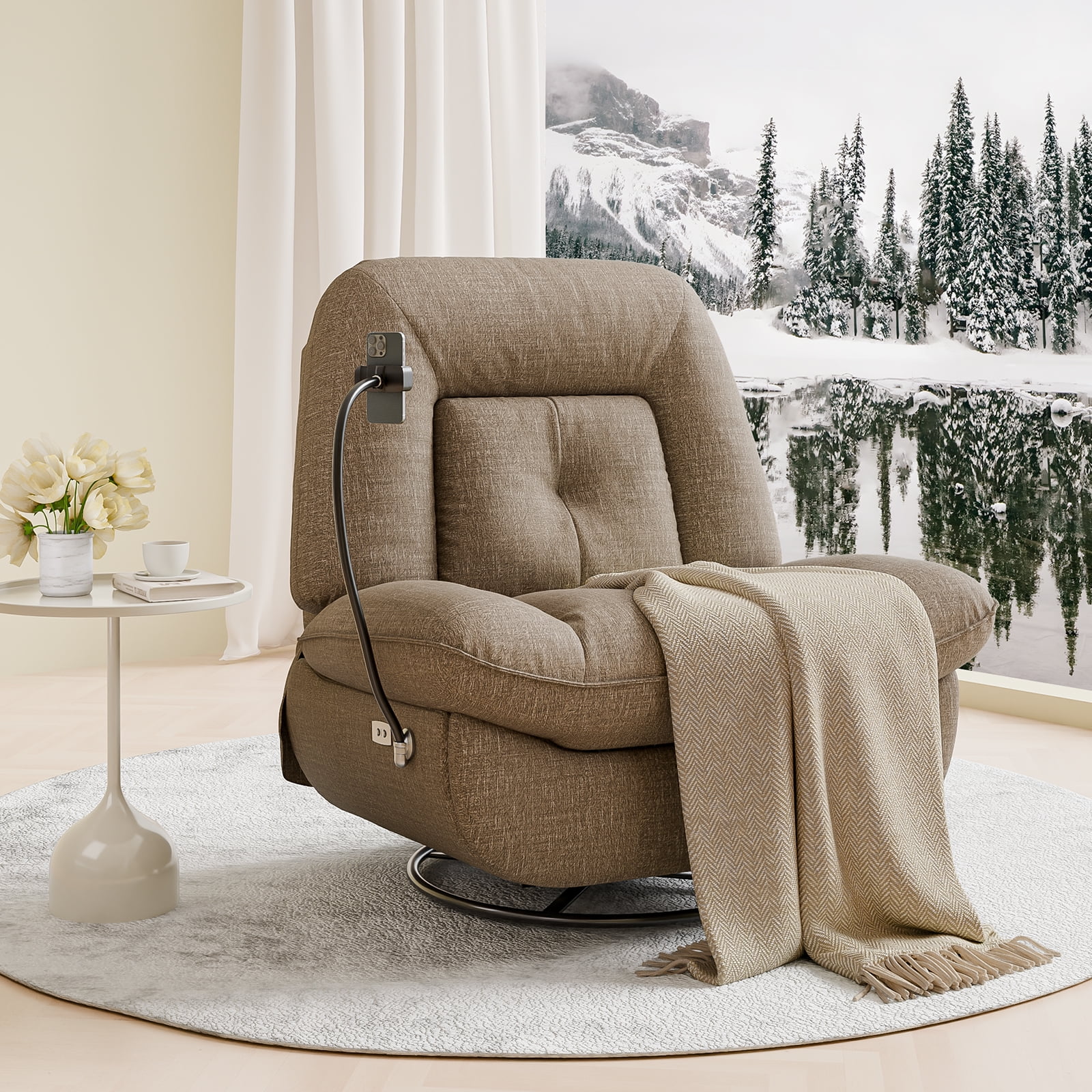 Living Room Power Recliner Nursery Chair Power Recliner Nursery Glider  Chair, Power Adjustable Head Support, 270 Degree Swivel Glider Rocking  Chair
