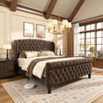thumbnail image 1 of Sailvan Queen Size Sleigh Bed Frame Upholstered in Chenille with High Offset/Tufted Headboard and Footboard with Button Tufting, No Box Spring Needed, 1 of 9