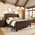 thumbnail image 1 of Sailvan Queen Size Sleigh Bed Frame Upholstered in Chenille with High Offset/Tufted Headboard and Footboard with Button Tufting, No Box Spring Needed, 1 of 9