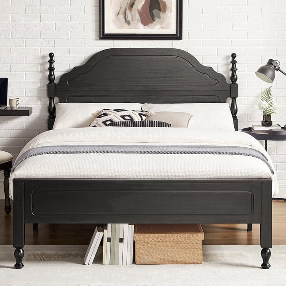 Sailvan Wood Bed Frame with Headboard, Queen Size Platform Bed Frame Solid Wood Bed with Slat Support & Under Storage, No Box Spring Needed, Easy Assembly
