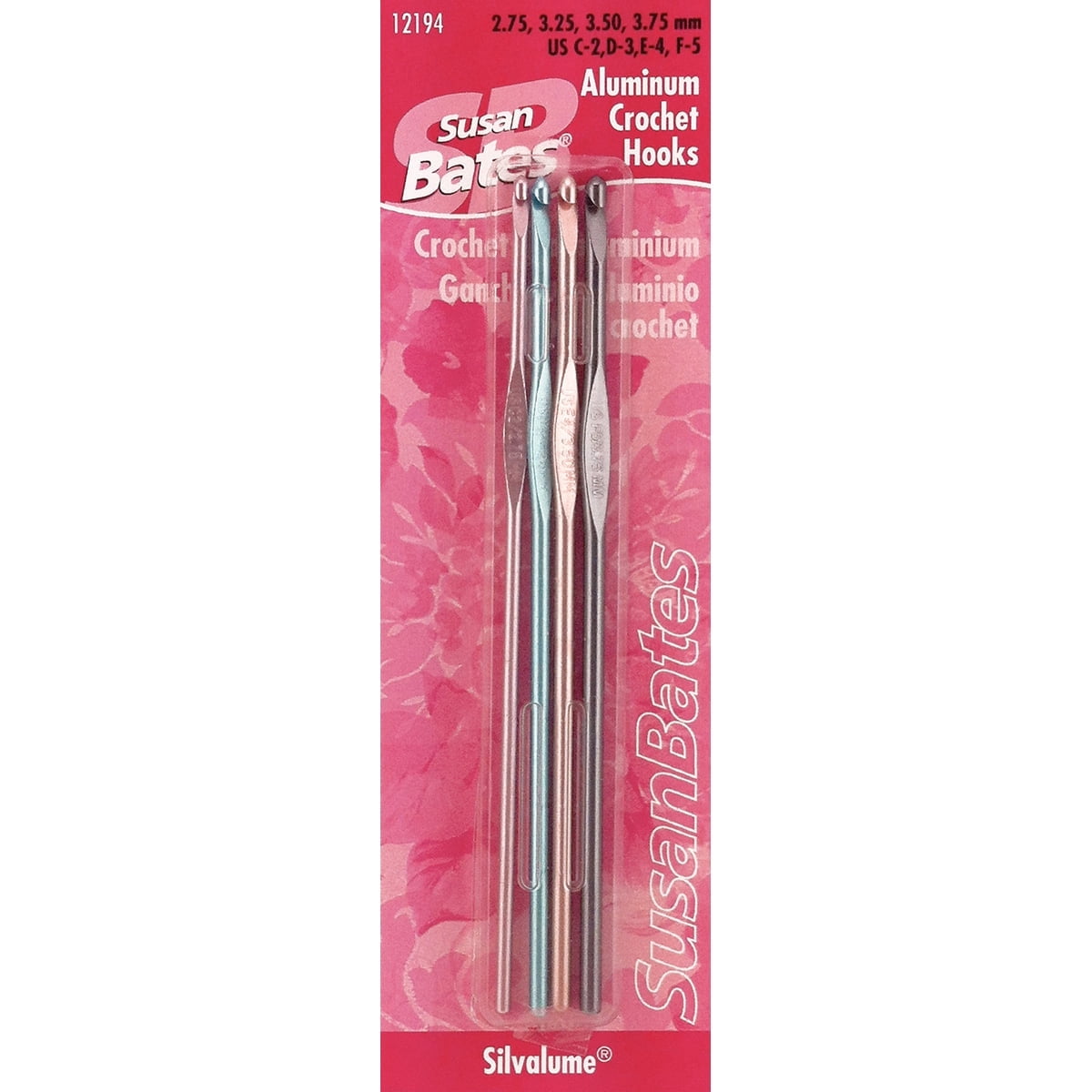 Susan Bates Silvalume Aluminum Crochet Hook Set-Sizes, C2 To E4
