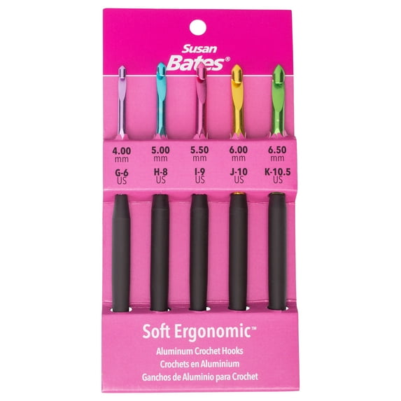 Susan Bates Silvalume Soft Ergonomic Crochet Hook Set-Sizes G6/4mm to K10.5/6.5mm