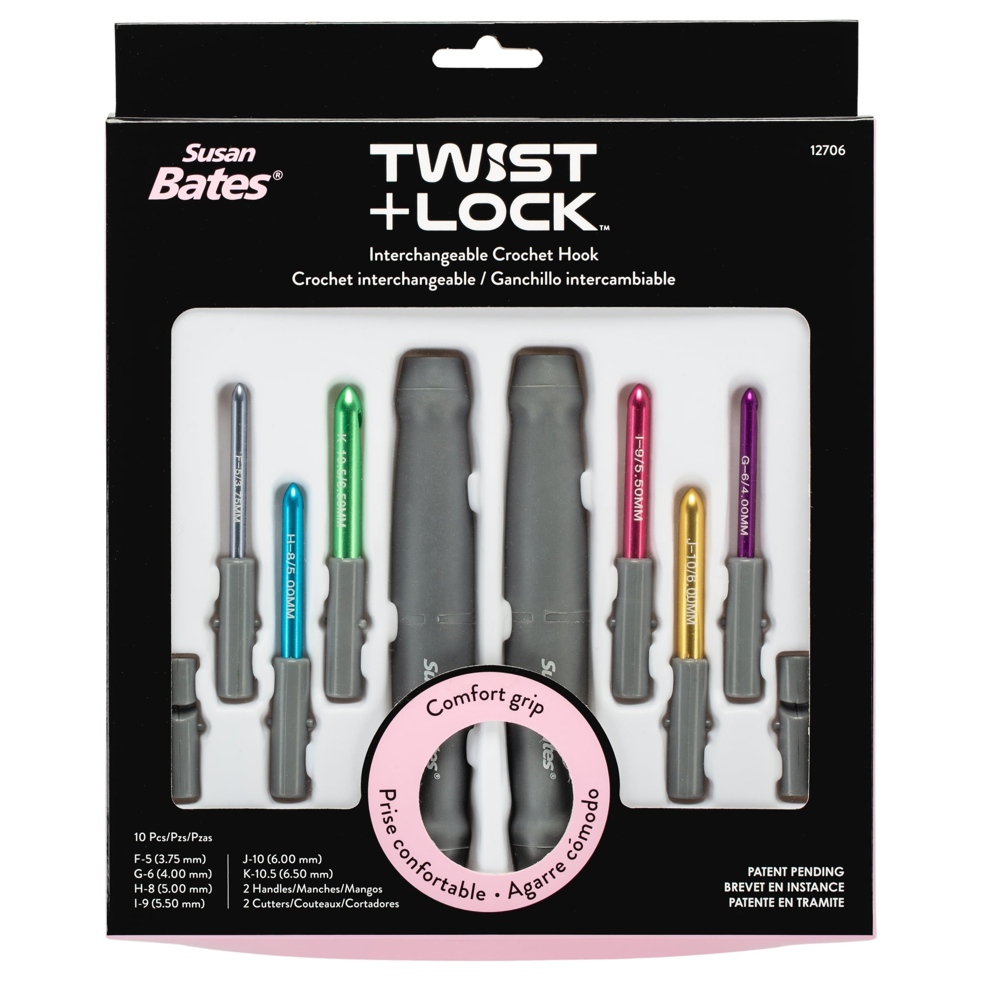 Susan Bates Deluxe Twist + Lock Grip Crochet Hook Set - Walmart.com