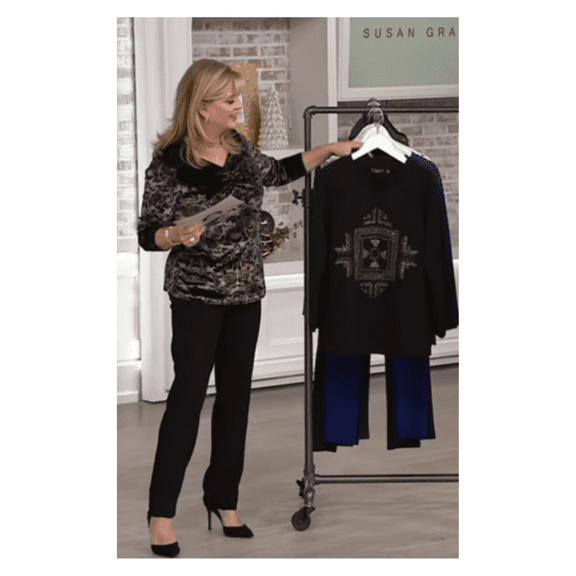 Susan Graver Artisan Embellished French Terry Tunic, Black, Small