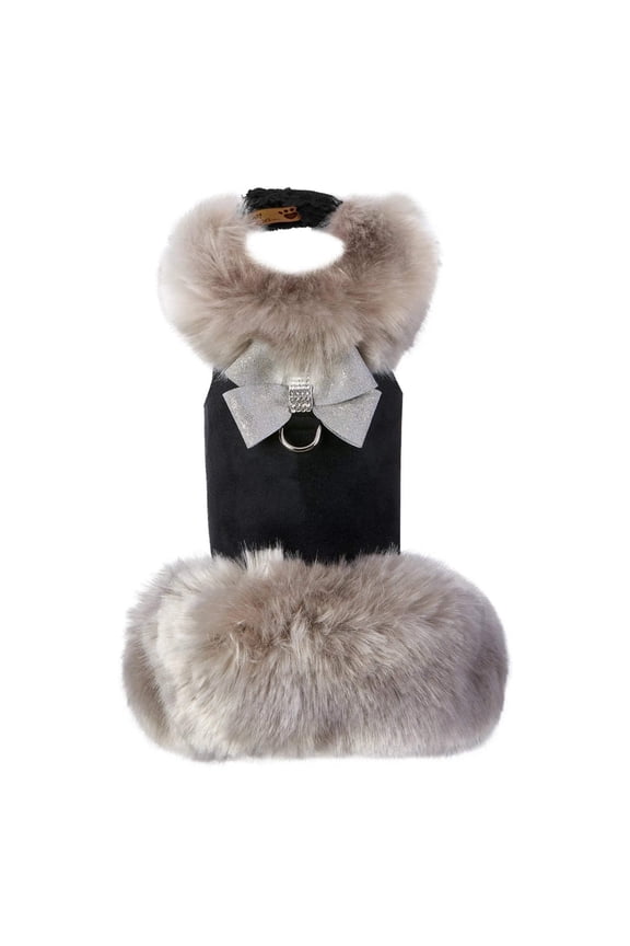 Platinum Glitzerati Nouveau Bow Silver Fox Faux Fur Coat