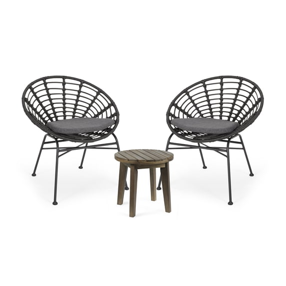 Susan Outdoor 2 Seater Acacia Wood Chat Set, Gray and Dark Gray