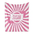 thumbnail image 1 of Susan Soft Flannel Fleece Throw Blanket, Female Name with Grunge Effect Birthday Girl Celebration Striped Backdrop, Cozy Plush for Indoor and Outdoor Use, 50" x 60", Pale Pink and White, by Ambesonne, 1 of 6