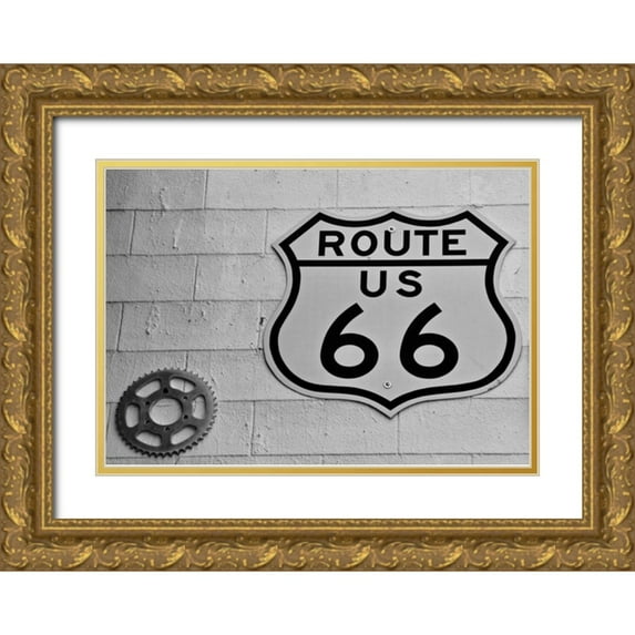 Susan Vizvary Photography 14x11 Gold Ornate Wood Framed with Double Matting Museum Art Print Titled - Route66 White Wall Sign