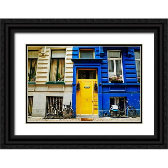 Susan Vizvary Photography 18x13 Black Ornate Wood Framed with Double Matting Museum Art Print Titled - Yellow Door with Bikes